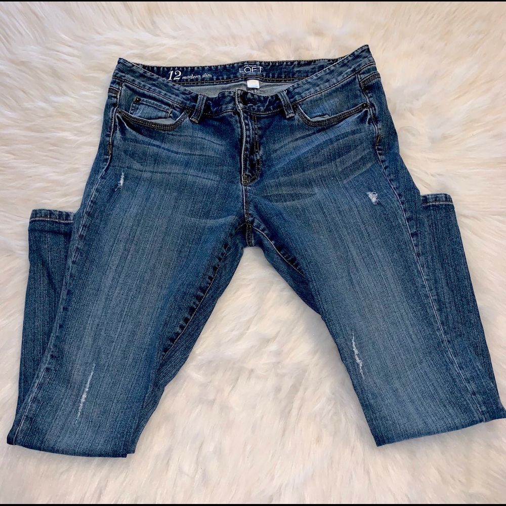 LOFT Mildly Distressed Modern Slim Jeans